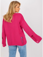 Fuksiový dámsky sveter s dierami s vlnou