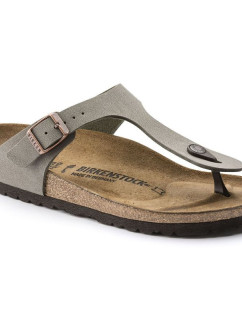 Dámske sivé a béžové žabky Birkenstock Gizeh Birko-Flor Nubuck Stone regular wide (43391) dámske