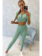 Žebrovaný crop top set tmavě mátový