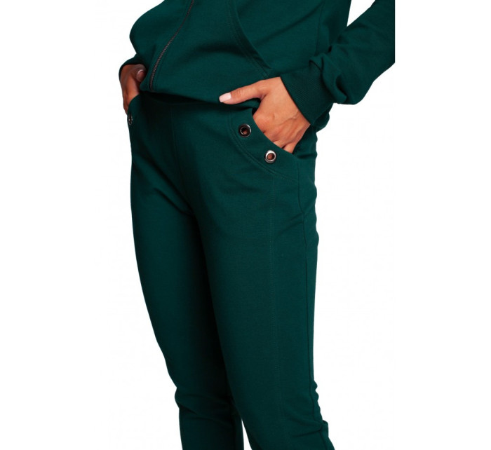 B243 Kalhoty s rovnou nohavicí a oky - tmavě zelené