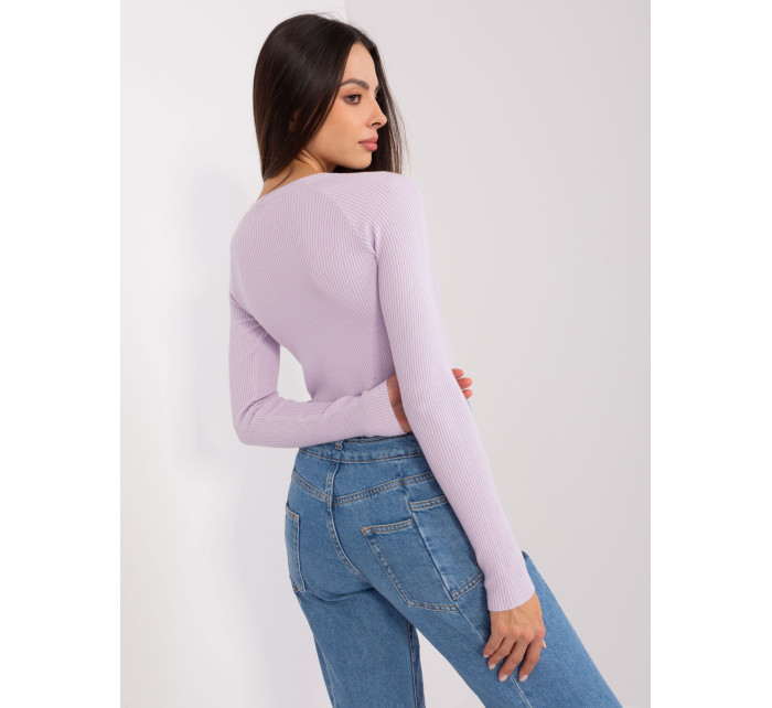 Svetlo fialový klasický sveter s opaskom