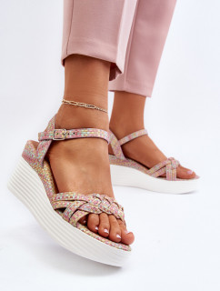 Dámské sandály na klínu model 20206846 Růžová vícebarevná s bílou - SEASTAR