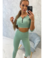 Žebrovaný crop top set tmavě mátový