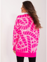 Fluo ružový oversize sveter so zapínaním na gombíky