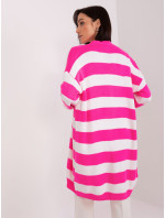 Fluo ružovo-biely voľný pruhovaný sveter