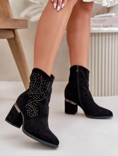 Dámske členkové topánky Acorn na podpätku Eco Suede Black S.Barski