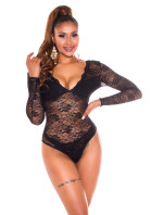 Sexy long sleeve lace body with deep neckline