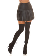 Sexy faux leather pleated mini skirt