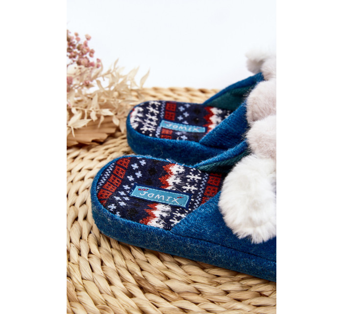 Detské papuče na hrubej podrážke s medvedíkom, modré, Dasca