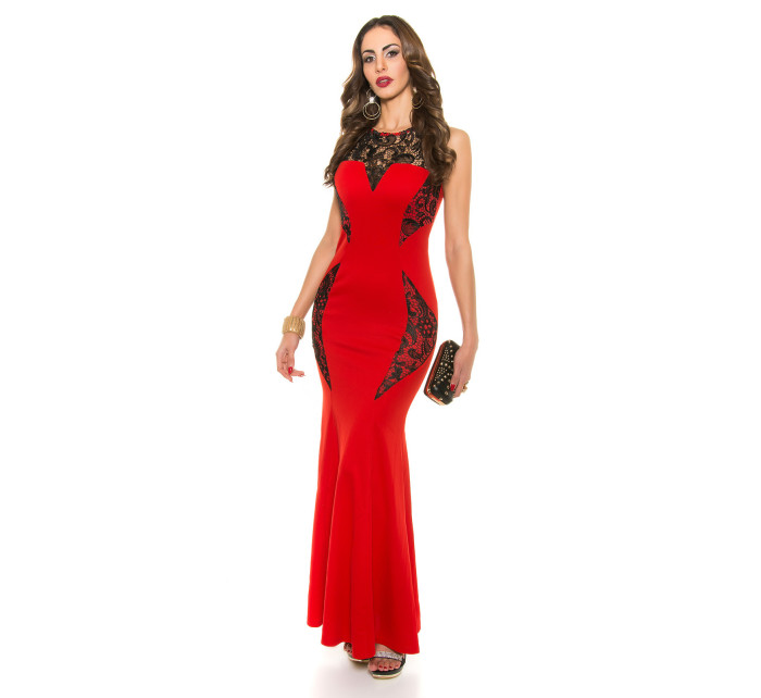 Red  Koucla dress with lace model 19589836 - Style fashion