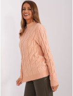 Dámsky káblový pletený sveter broskyňovej farby