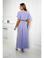 Dlhé šaty s ozdobným pásom svetlo fialové