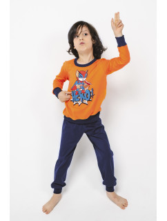 Chlapčenské pyžamo Remek, dlhý rukáv, dlhé nohavice - oranžová/navy blue