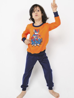 Chlapčenské pyžamo Remek, dlhý rukáv, dlhé nohavice - oranžová/navy blue