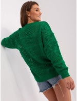 Zelený ažurový letný sveter s dlhými rukávmi