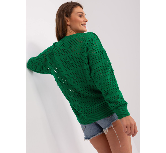 Zelený ažurový letný sveter s dlhými rukávmi