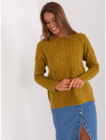 Klasický olivový sveter s káblami