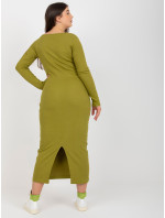 Svetlozelené plus size rebrované šaty s rozparkom na chrbte