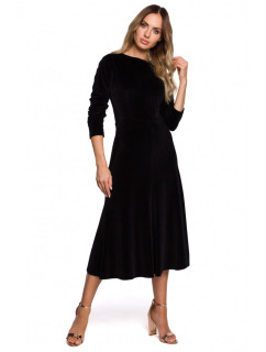 Sametové midi šaty s rukávy černé model 18003065 - Moe