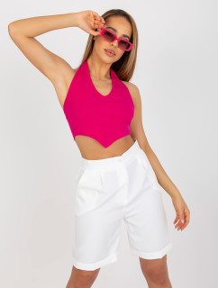 Fuchsiový žebrovaný základní crop top RUE PARIS