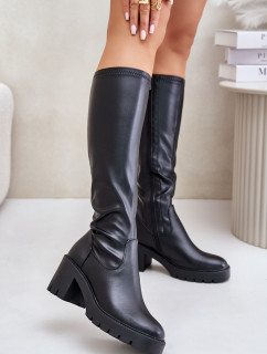 Topánky nad kolená Eco Leather Heeled Boots Vinceza Black