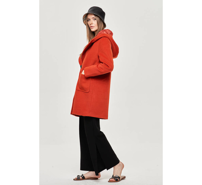 Krátky červený dámsky kabát s kapucňou (GSQ2311)