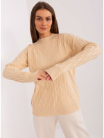 Béžový dámsky klasický sveter so vzormi