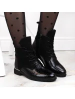 kožené lakované zateplené boty W model 20490484 černá - FILIPPO
