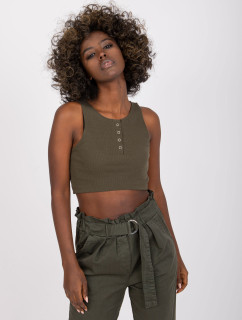 Tmavě khaki žebrovaný crop top Riley RUE PARIS