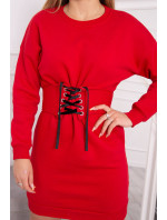 Zateplené šaty s ozdobným pásikom červené