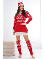 Vianočný set sveter + čiapka + ponožky nad kolená červené