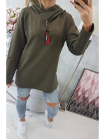 Tunika na zips s kapucňou Oversize khaki farba