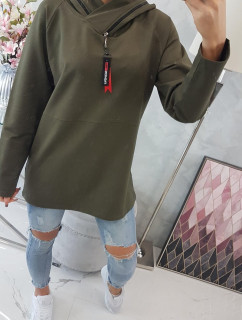 Tunika na zip s kapucí Oversize khaki barva