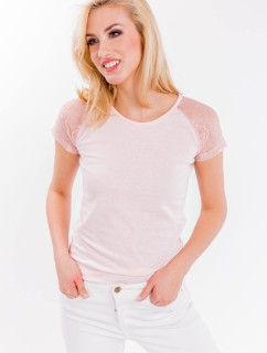 Dámske čipkované tričko s krátkymi rukávmi - ružové,
