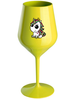 DUHOVÝ JEDNOROŽEC - žltý nerozbitný pohár na víno 470 ml