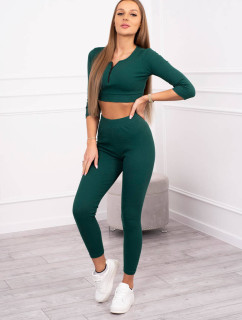 Žebrovaný crop top set tmavě zelené barvy